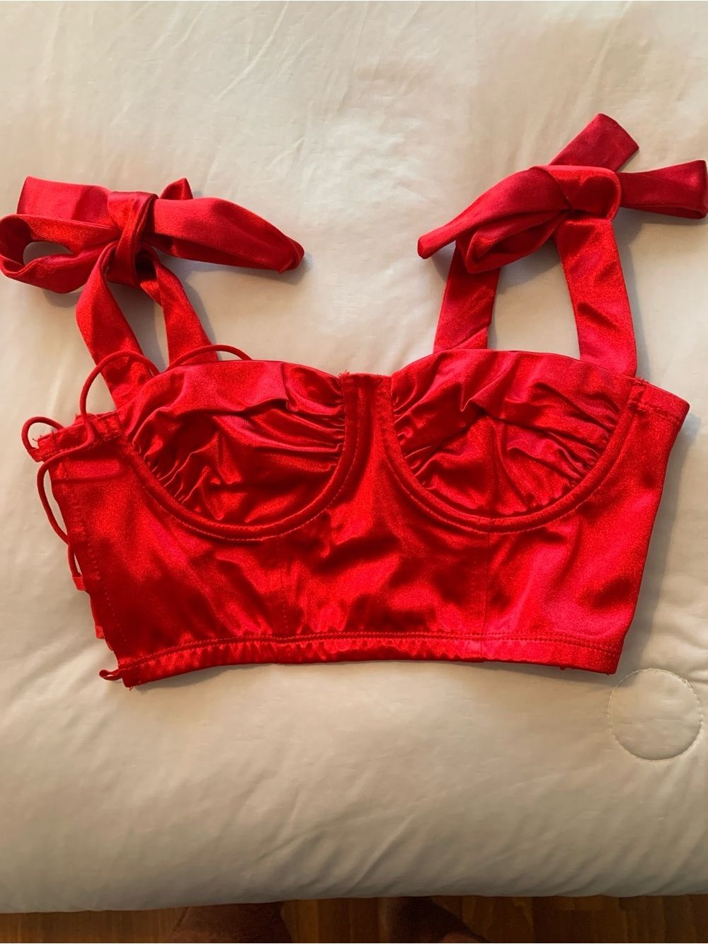 Adika Red Satin Tie-Strap Bralette Size XS